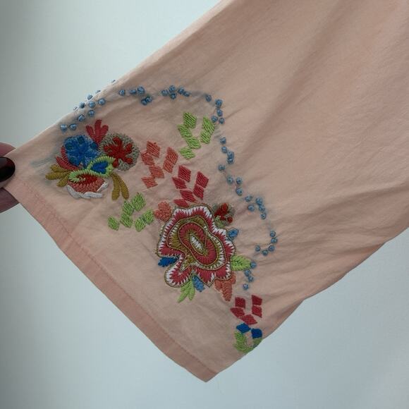 Soft Surroundings Embroidered Beaded Palm Island V-neck Tunic Top Size PXL Peach - Picture 5 of 9